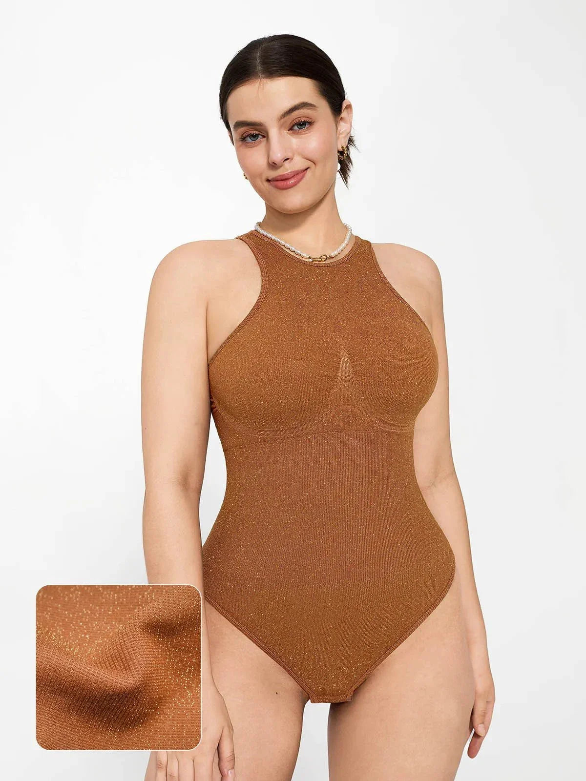 Shapewear Metallic Seamless Tummy-Control Bodysuit - LivingCurves Chocolate / XS