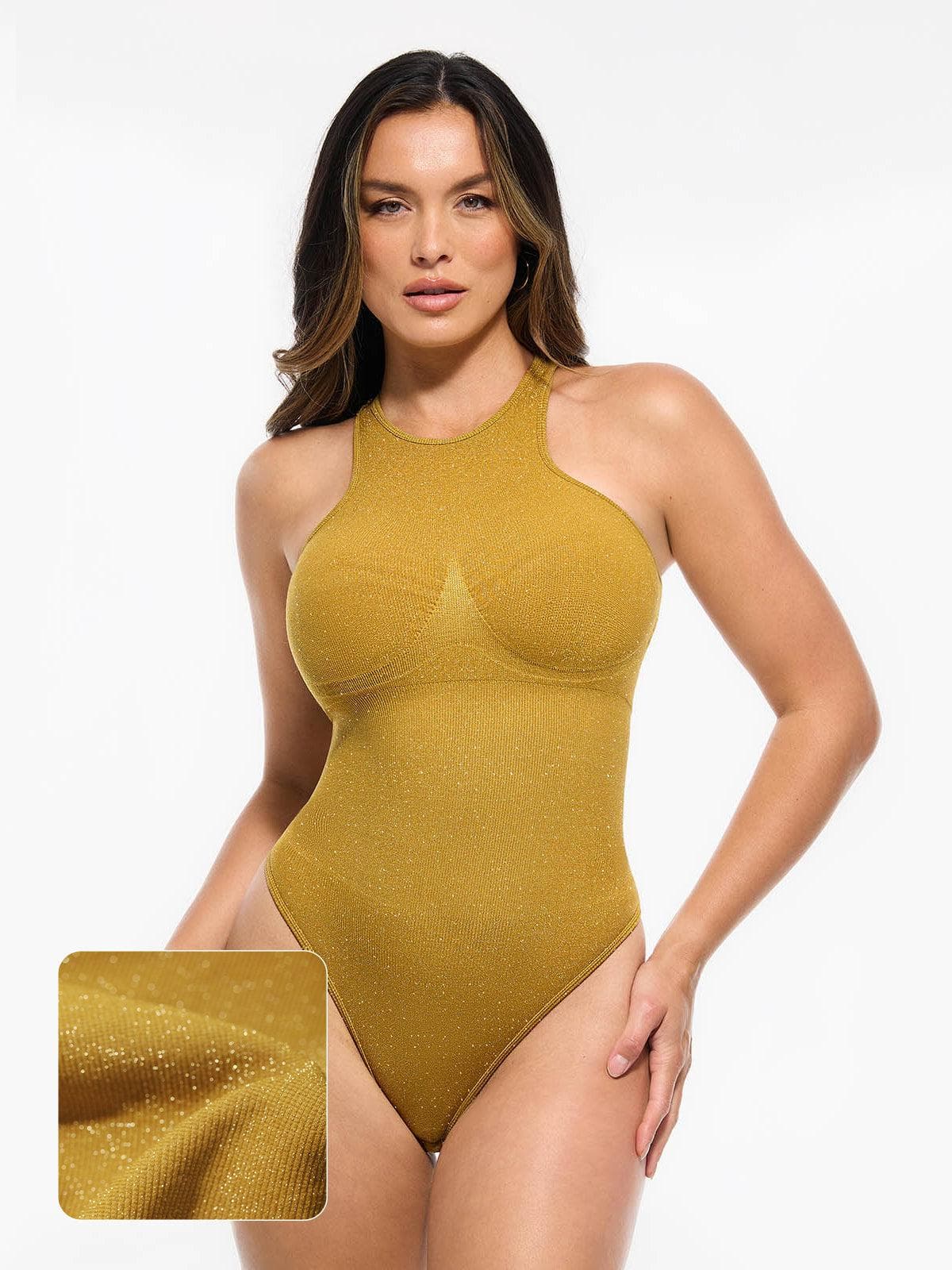 Shapewear Metallic Seamless Tummy-Control Bodysuit - LivingCurves Orange Yellow / XS