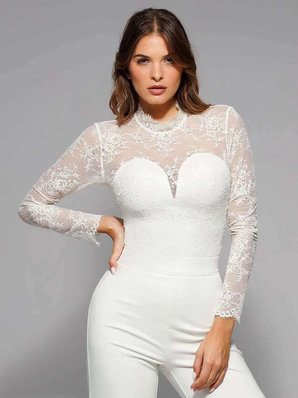 ELVIA – Lace Bodysuit met Lange Mouwen - LivingCurves Zwart / XS