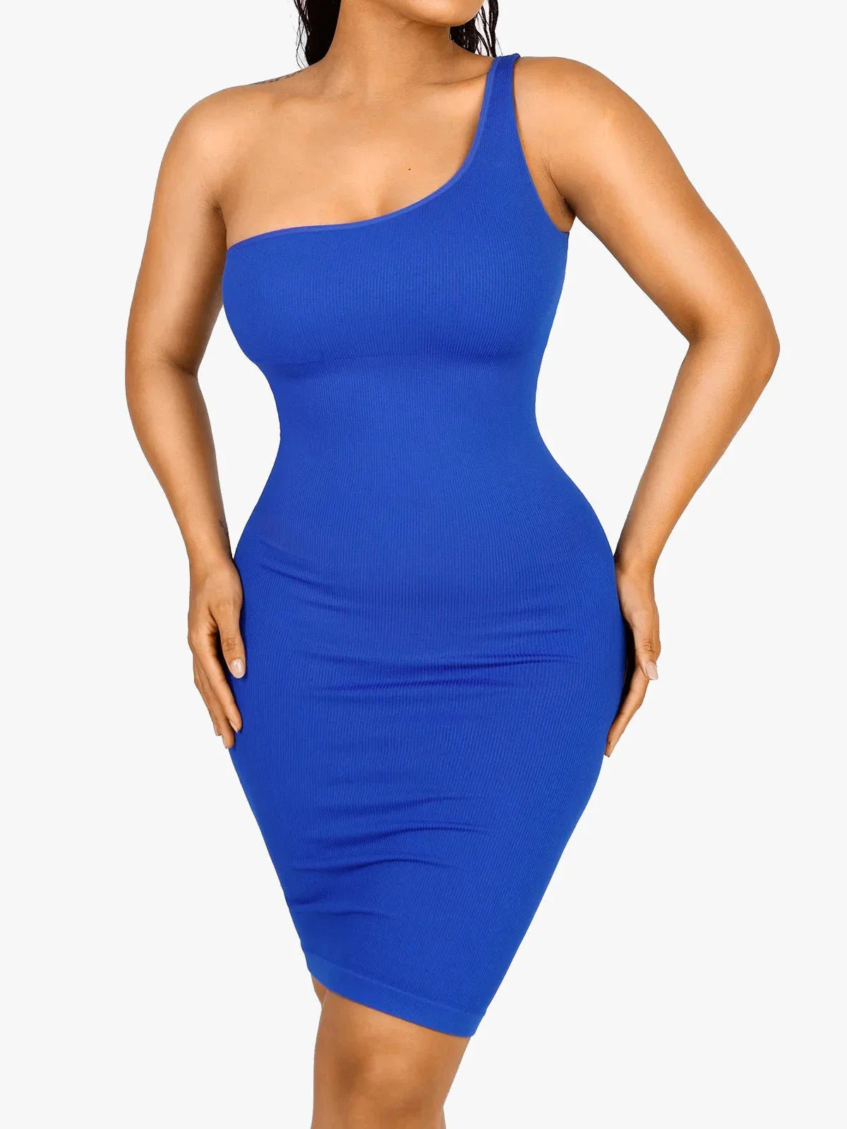 AYLA – One-Shoulder Shaping Mini Dress - LivingCurves Blauw / XS/S