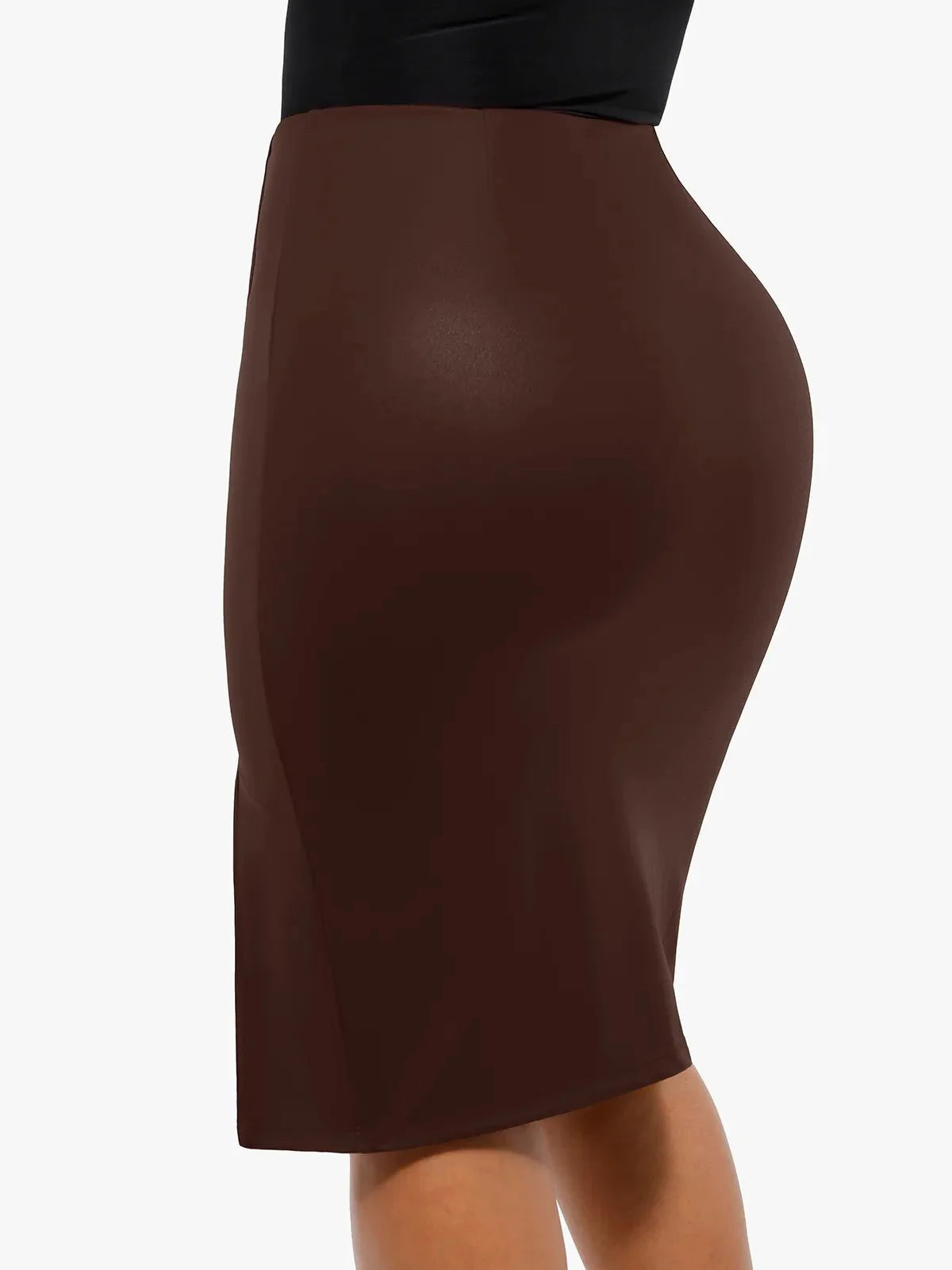 Shapewear Sculpting Faux Leather Front Slit Midi Skirt - LivingCurves Office Working Skirt Black / S