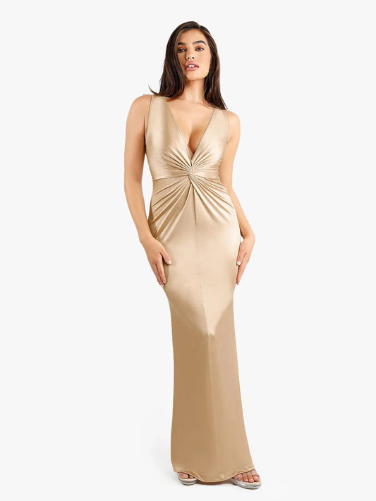LUNARA – Shaping Shine Maxi Dress - LivingCurves Formal Bodycon Party Summer Dress Champagne / S