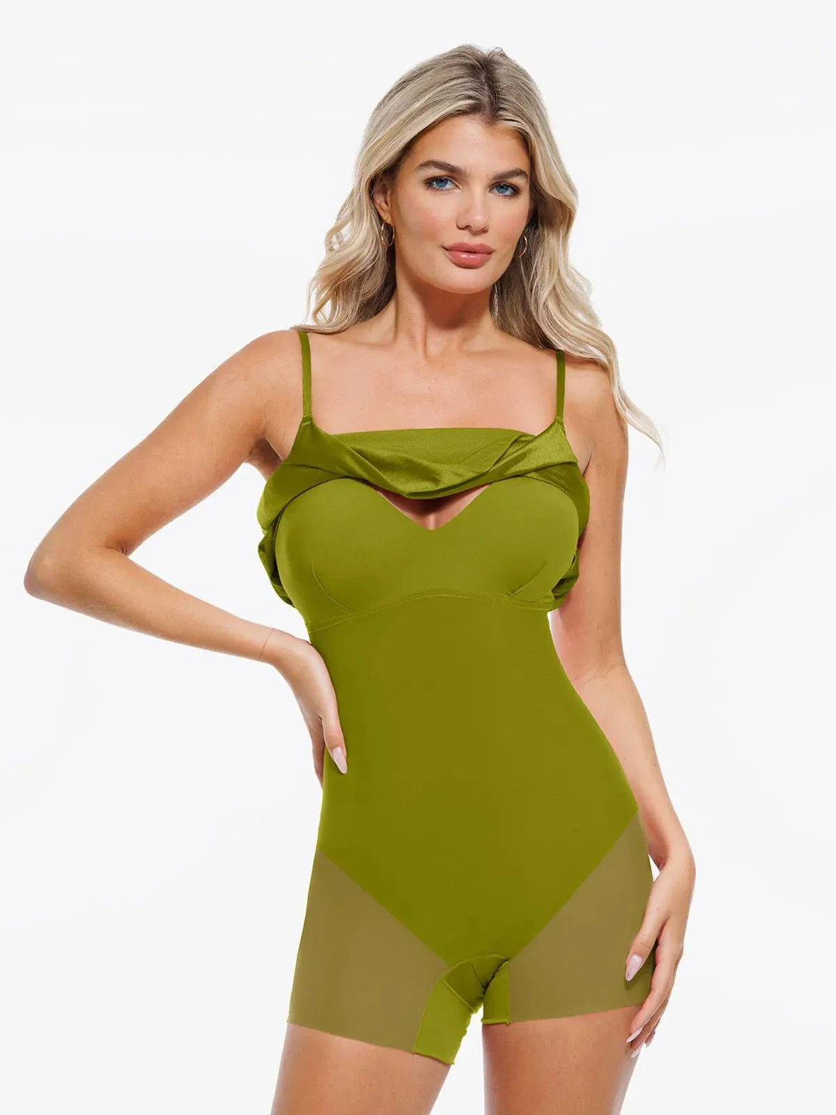 VIORA – Shaping Cowl Neck Flare Dress - LivingCurves Green / XS