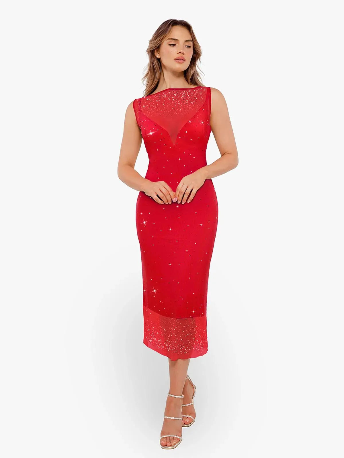 CYRA – Crystal Mesh Shaping Dress - LivingCurves Diamonds Bodycon Party Cocktail Evening Gown Wit / S