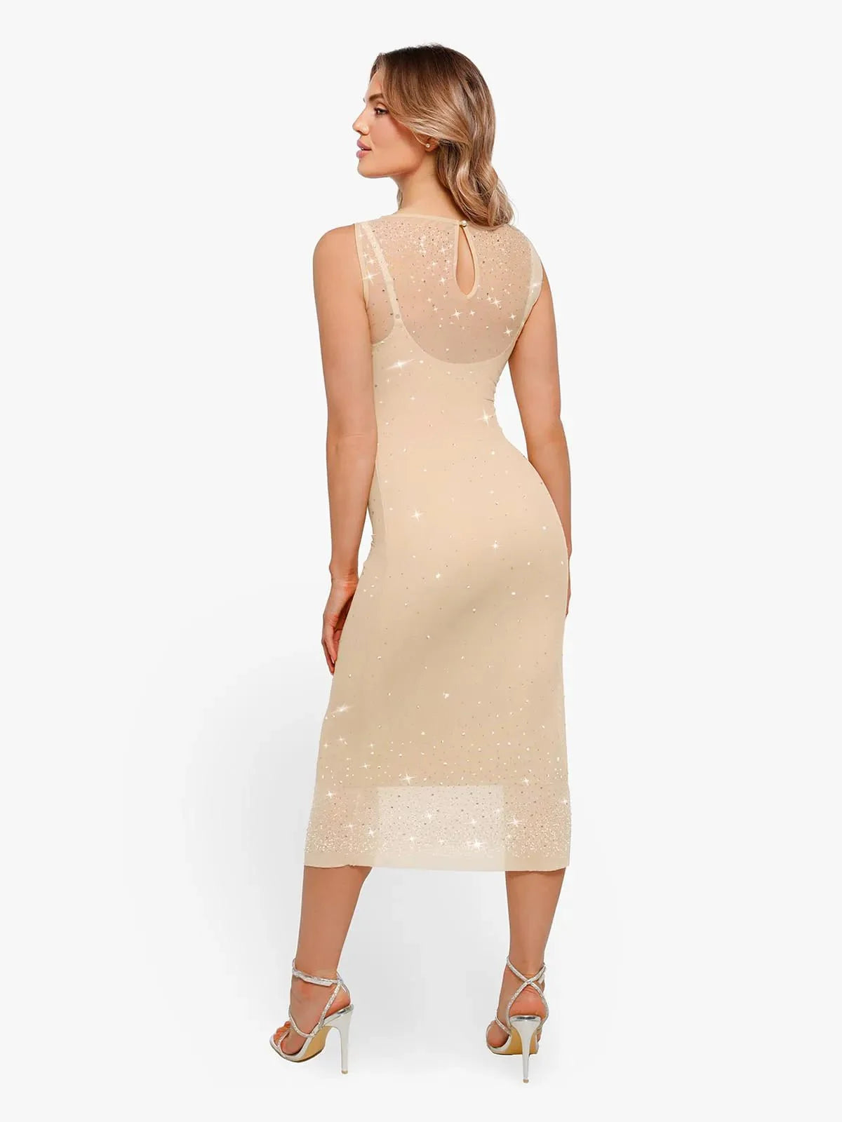 CYRA – Crystal Mesh Shaping Dress - LivingCurves Diamonds Bodycon Party Cocktail Evening Gown Wit / S