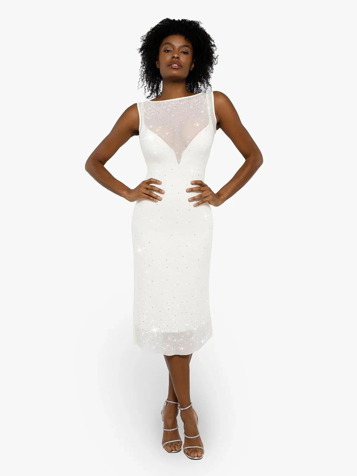 CYRA – Crystal Mesh Shaping Dress - LivingCurves Diamonds Bodycon Party Cocktail Evening Gown Wit / S