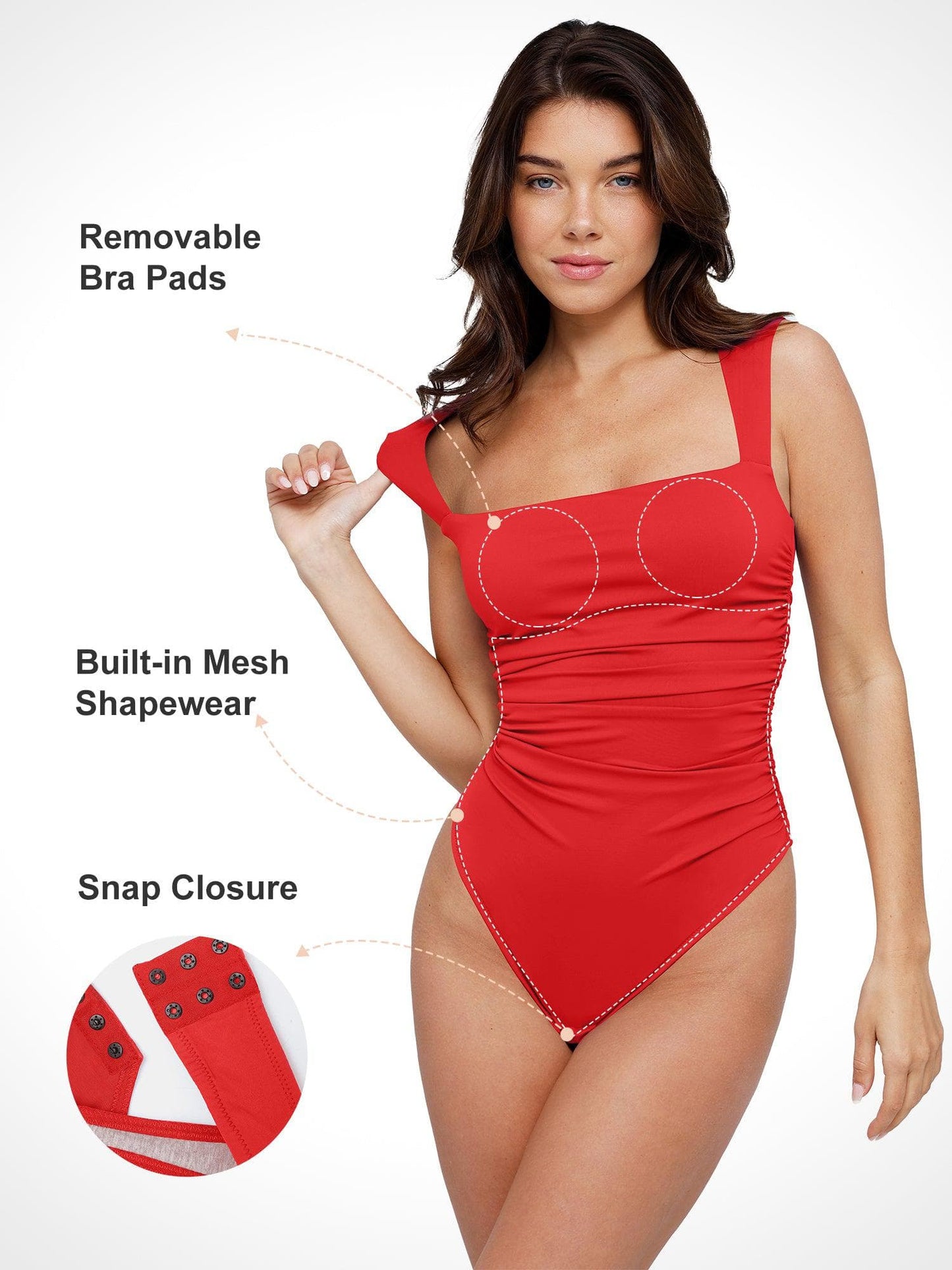 FLO – Bluetag Ruched Bodysuit met Vierkante Hals - LivingCurves Cooling Tops Body Shaper Blauw / S