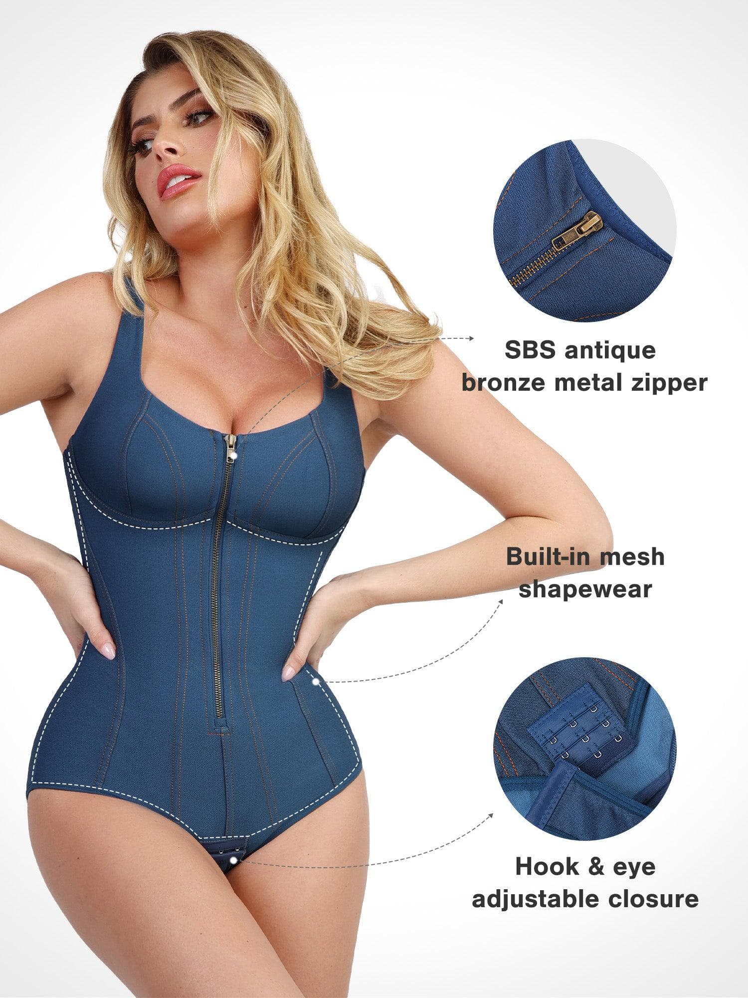 Shapewear Denim Tummy Control Corset Bodysuit - LivingCurves Tops Body Shaper Jumpsuit Tank Denim Blue / S