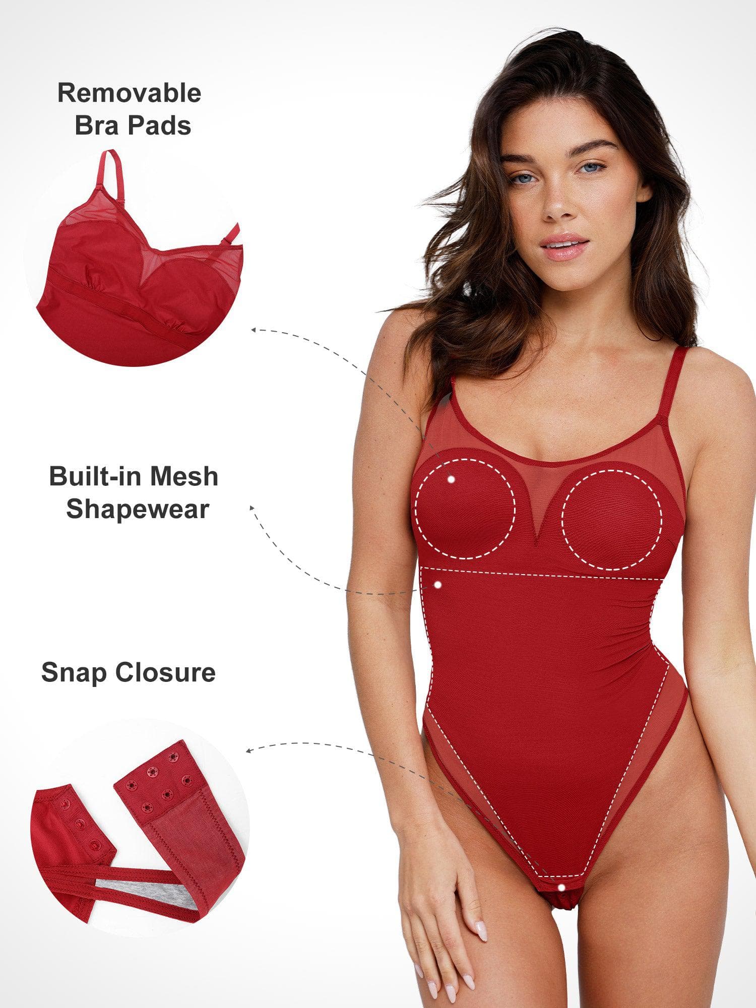 ZOE – Illusion Mesh Shaping String Body - LivingCurves Sexy Tops Body Shapers Mesh Rood / S