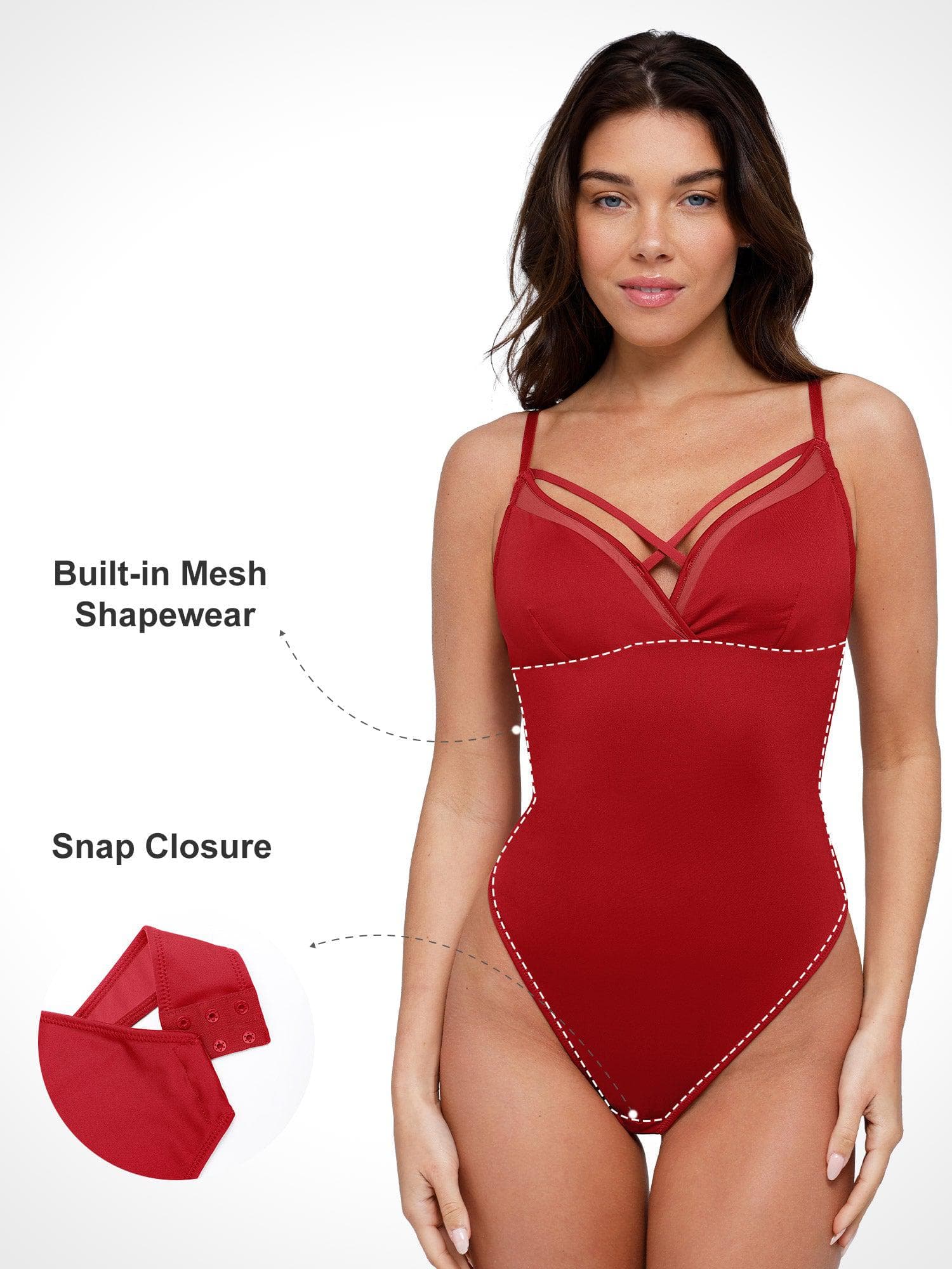 ZOE – Illusion Mesh Shaping String Body - LivingCurves Sexy Tops Body Shapers Mesh Rood / S