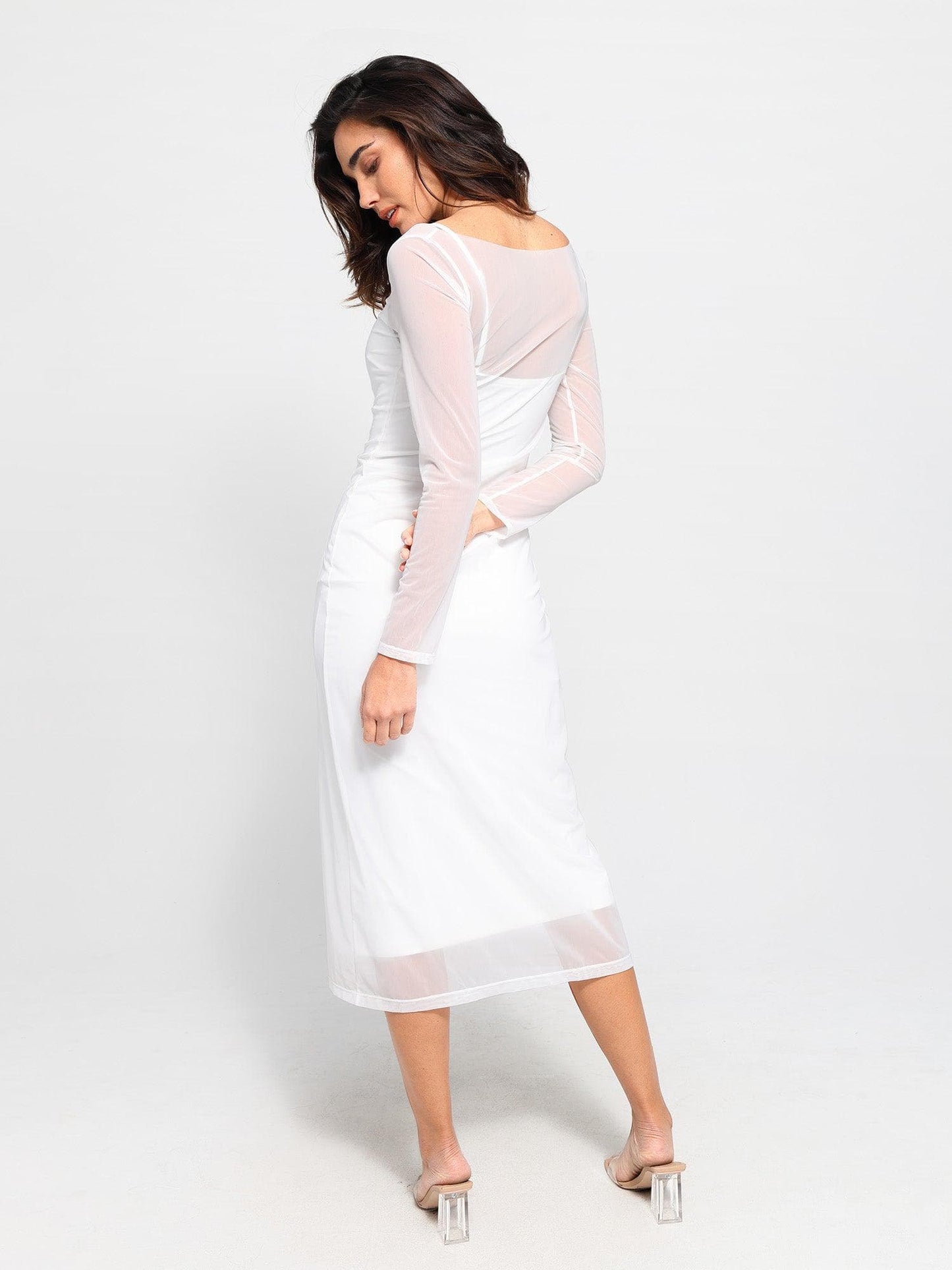 NOIR – Slimming Midi Jurk met Mesh Overlay