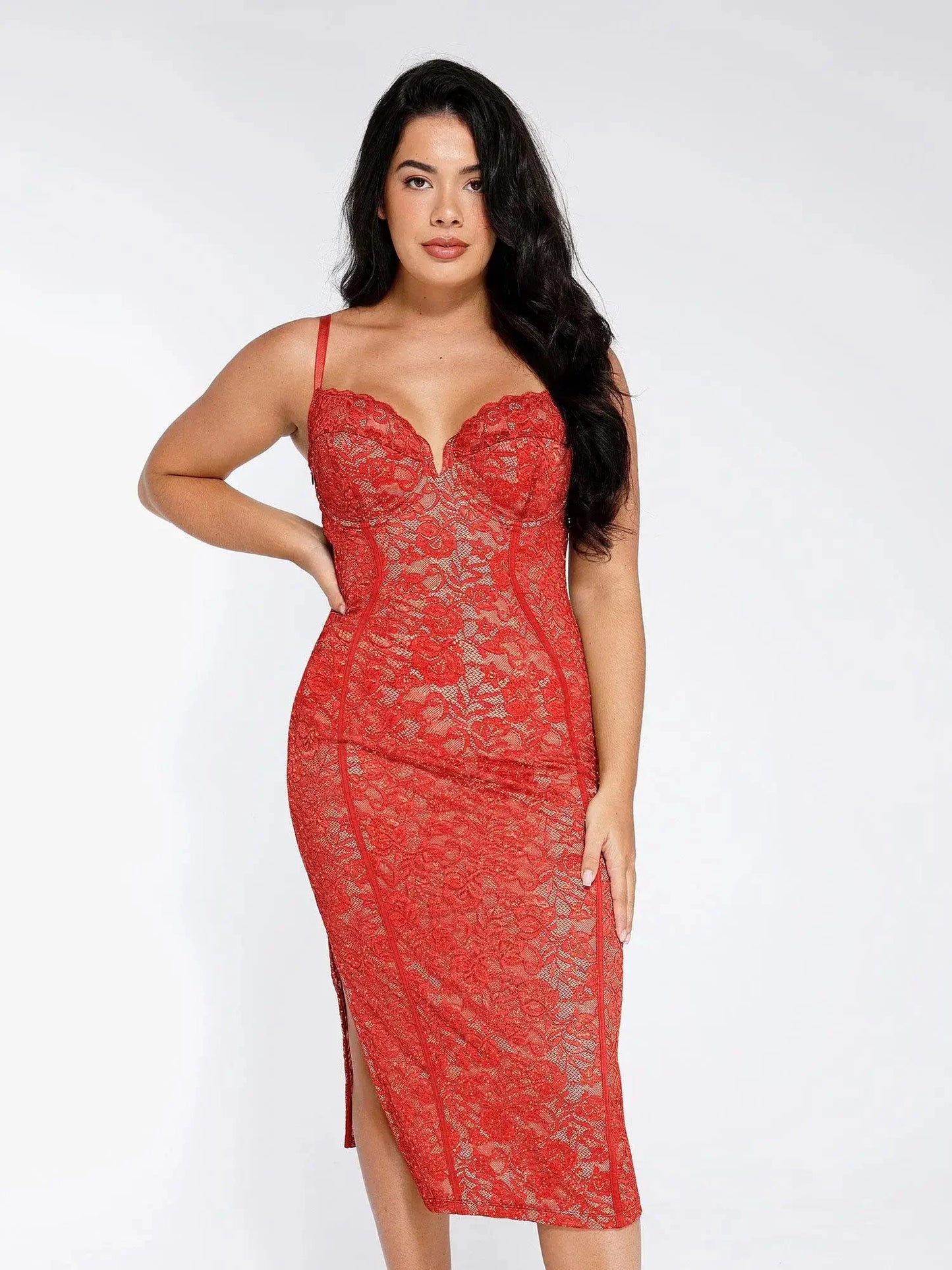 MAYA – Lace Corset Midi Dress
