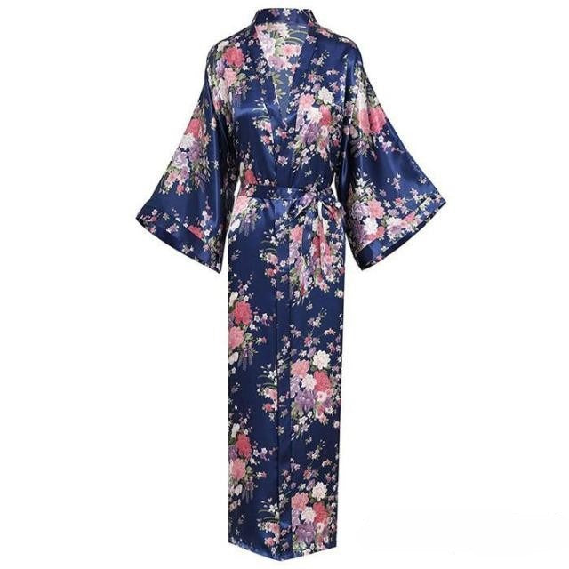 Lange Satijnen Kimono met Pockets – Luxe Enkel-Lange Robe
