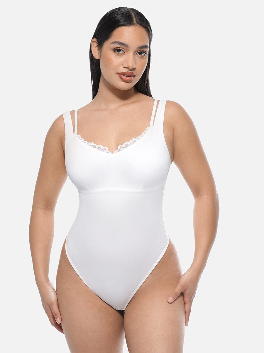 CLARI – Kant V-Hals Shapewear String Body - LivingCurves Seamless Shaper Wit / S
