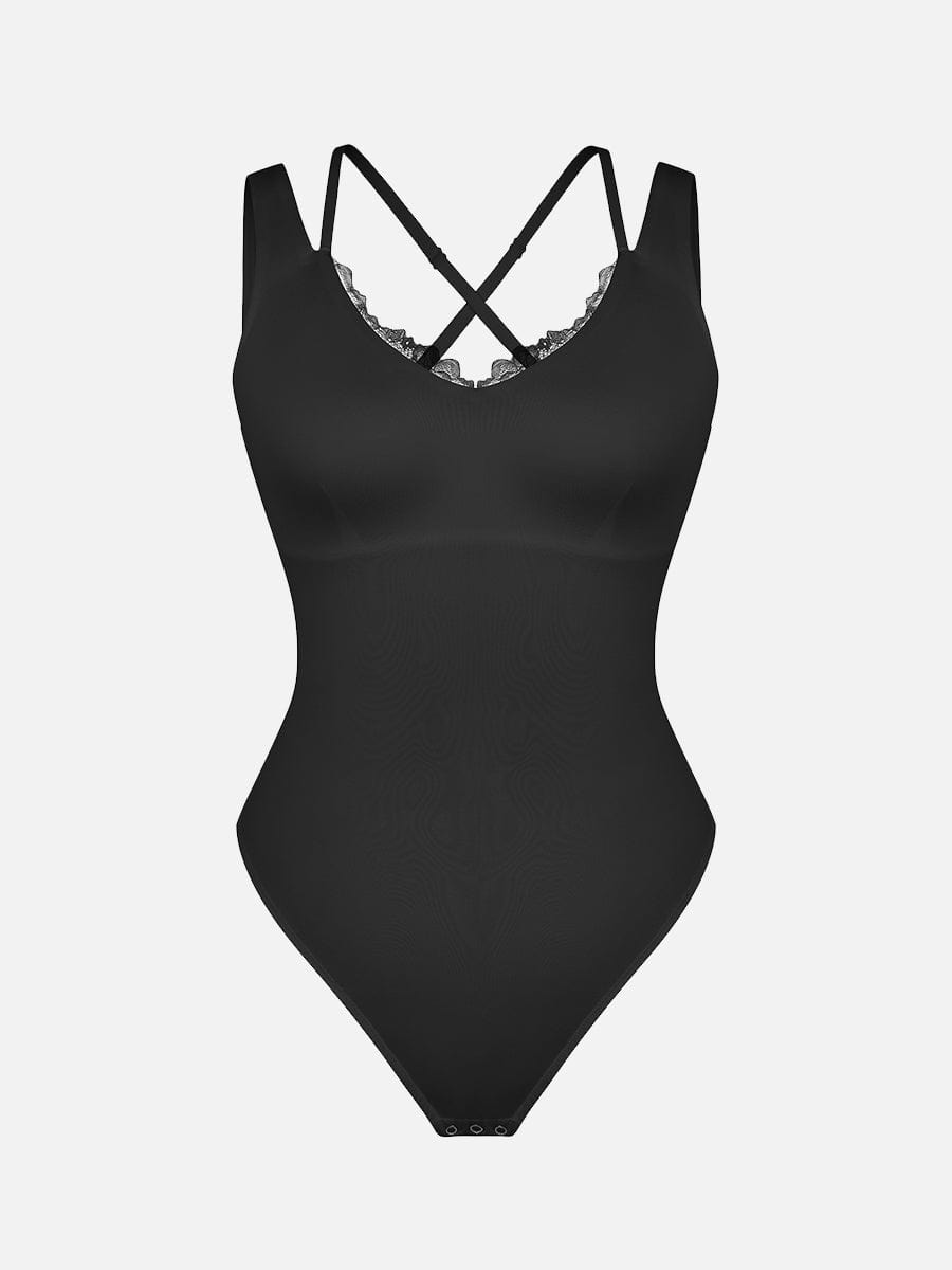 CLARI – Kant V-Hals Shapewear String Body - LivingCurves Seamless Shaper Zwart / S