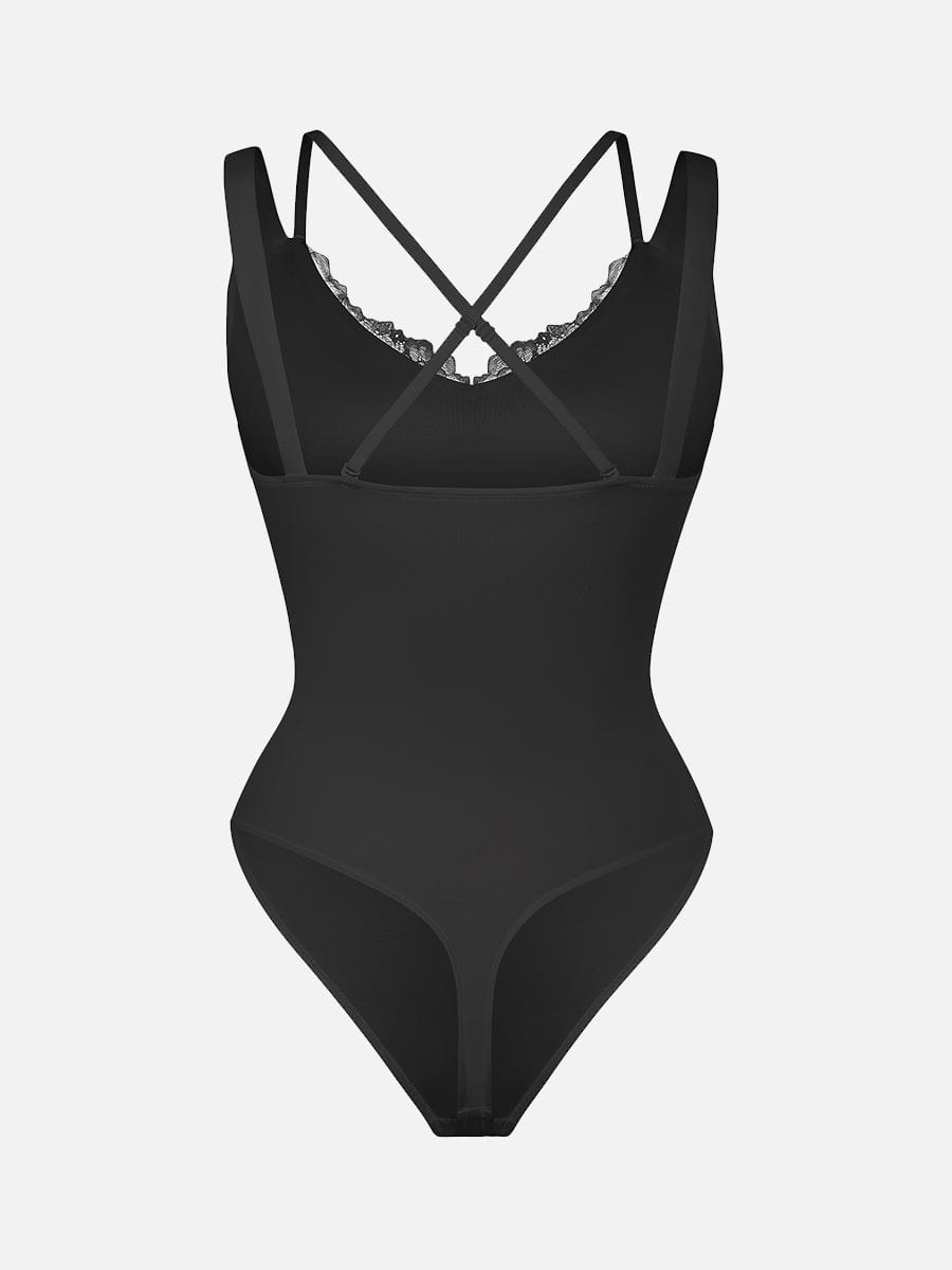 CLARI – Kant V-Hals Shapewear String Body - LivingCurves Seamless Shaper Zwart / S