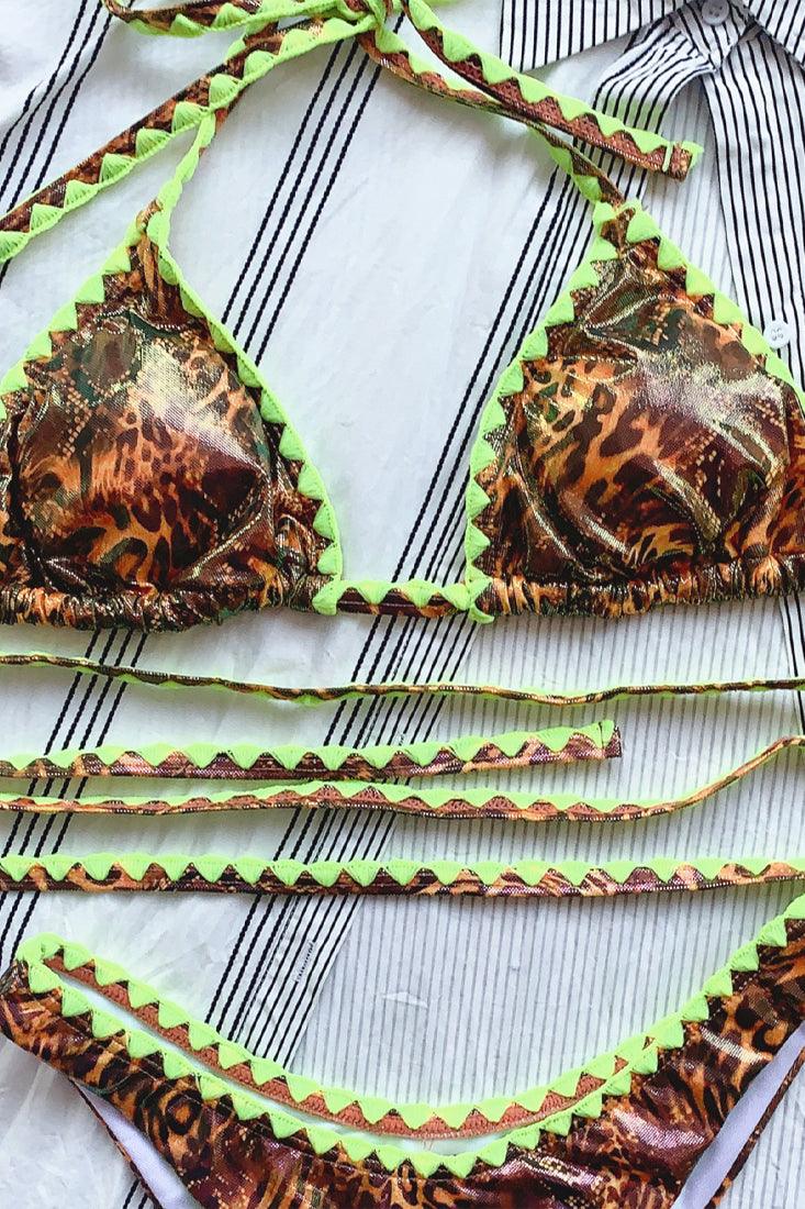 Leopard Print Bikini met Lime Details
