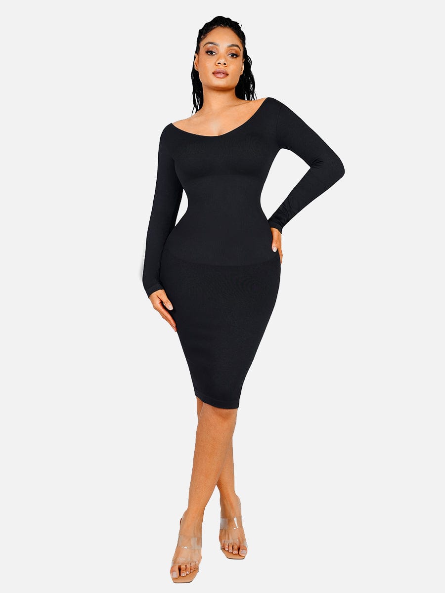 THEA – Shaping V-hals Jurk met Lange Mouwen