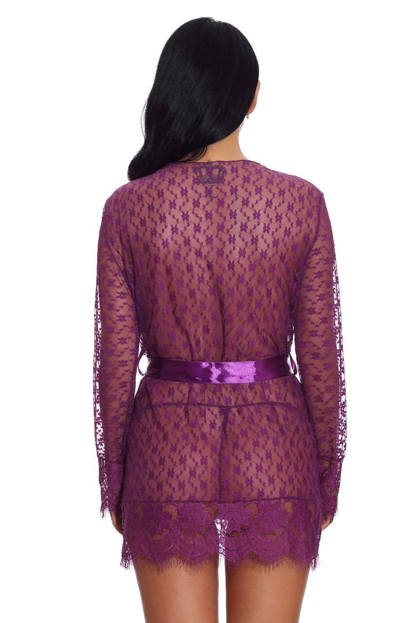 AMOUR – Lovely Lace Cheeky Robe - LivingCurves Apparel & Accessories > Clothing > Underwear & Socks > Lingerie Black / Small