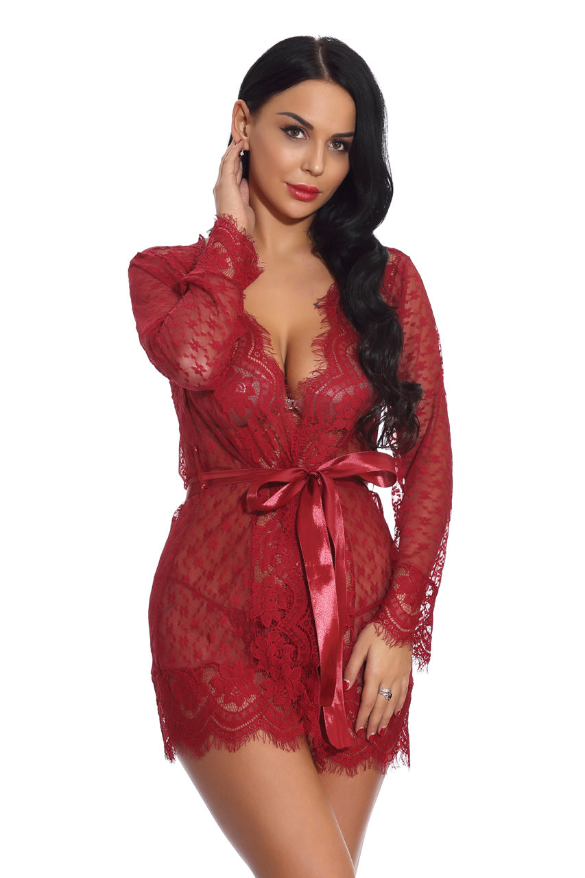 AMOUR – Lovely Lace Cheeky Robe - LivingCurves Apparel & Accessories > Clothing > Underwear & Socks > Lingerie Black / Small