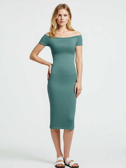 ELYSE – Eco Off-Shoulder Shaping Dress