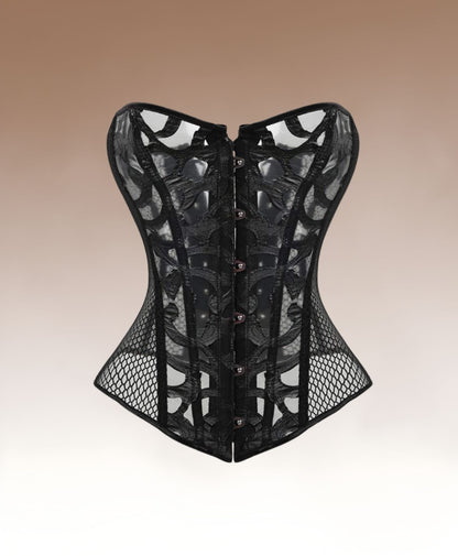 Élise Geborduurd Mesh Korset – Romantisch Geborduurd Lingerie Korset