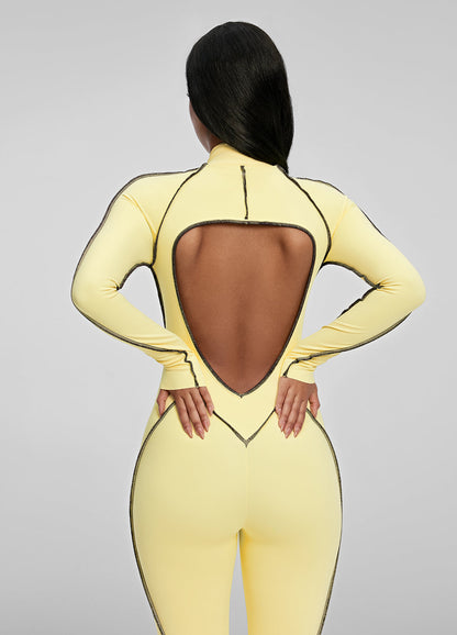AYVO – Contour Stitch Catsuit - LivingCurves Bodysuit Lemon Meringue/Black / XS