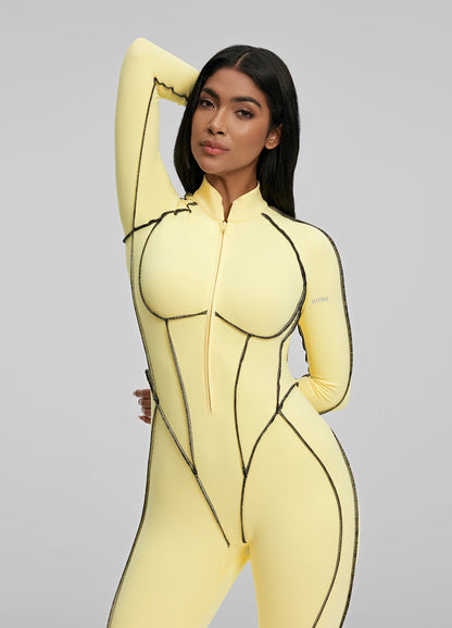 AYVO – Contour Stitch Catsuit - LivingCurves Bodysuit Lemon Meringue/Black / XS