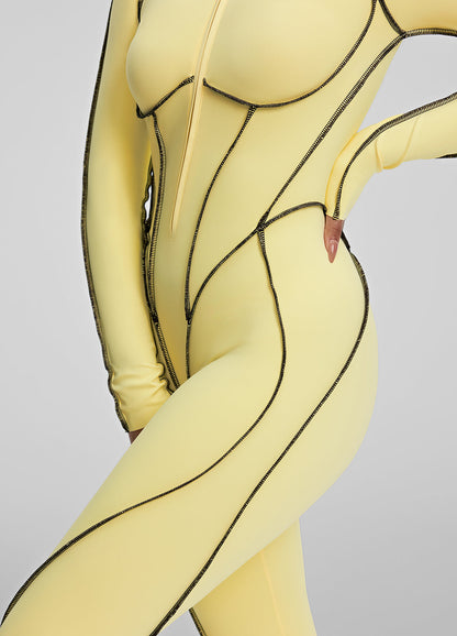 AYVO – Contour Stitch Catsuit - LivingCurves Bodysuit Lemon Meringue/Black / XS