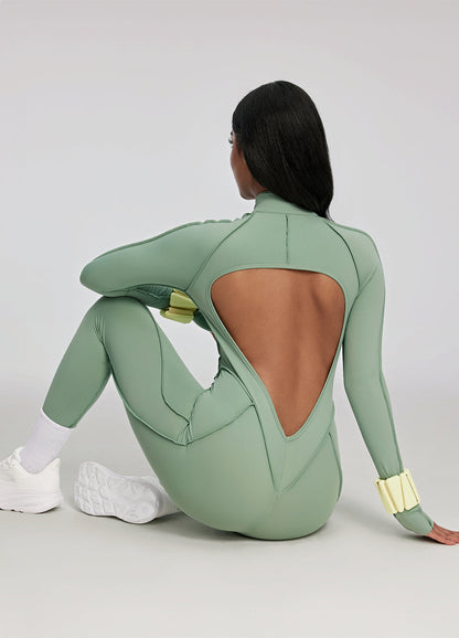 AMÉL – Open Back Jumpsuit - LivingCurves Bodysuit Sage Green / XS