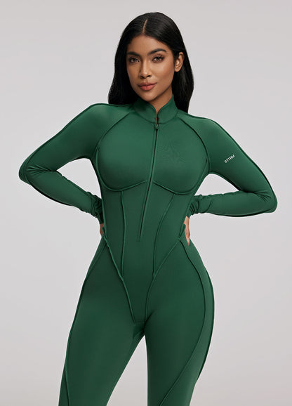 NOIR – Full-Length Shaping Catsuit - LivingCurves Bodysuit Deep Emerald / XS