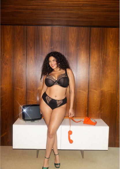 Elomi Teagan Black Almond High Leg Brief Panty 302653