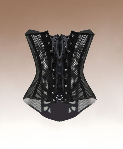 Élise Geborduurd Mesh Korset – Romantisch Geborduurd Lingerie Korset