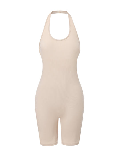 ISOLDE – Geribbelde Halternek Bodysuit - LivingCurves Beige / S