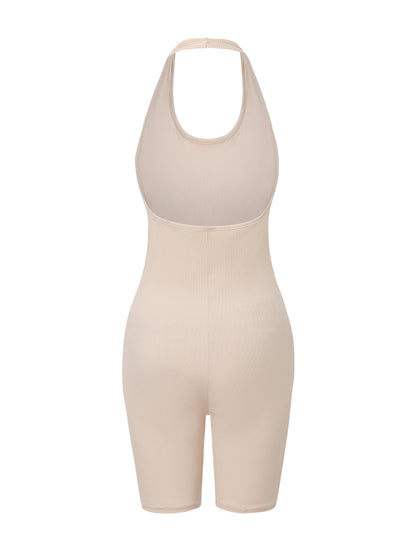 ISOLDE – Geribbelde Halternek Bodysuit - LivingCurves Beige / S