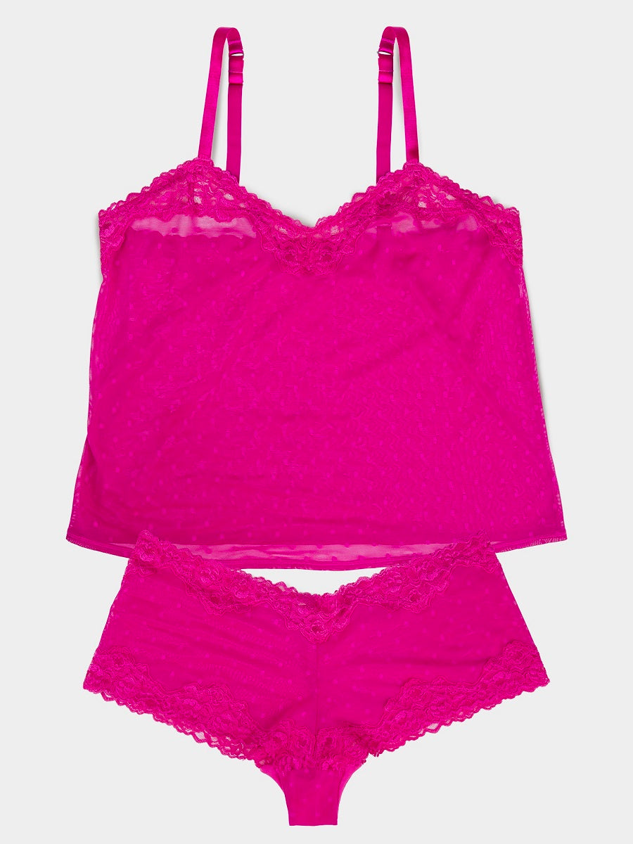 Curvy Couture Sheer Whisper Glamberry Tank & Panty Set 1622