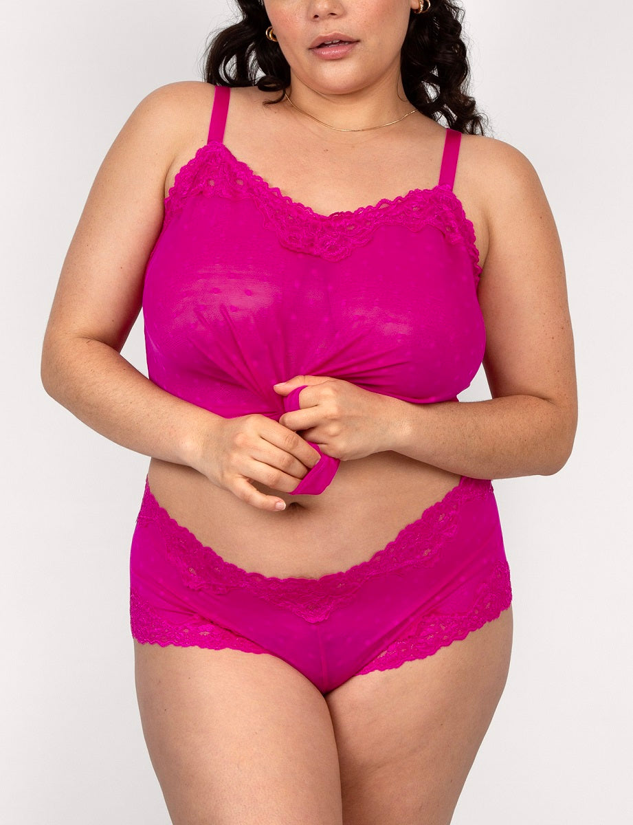 Curvy Couture Sheer Whisper Glamberry Tank & Panty Set 1622