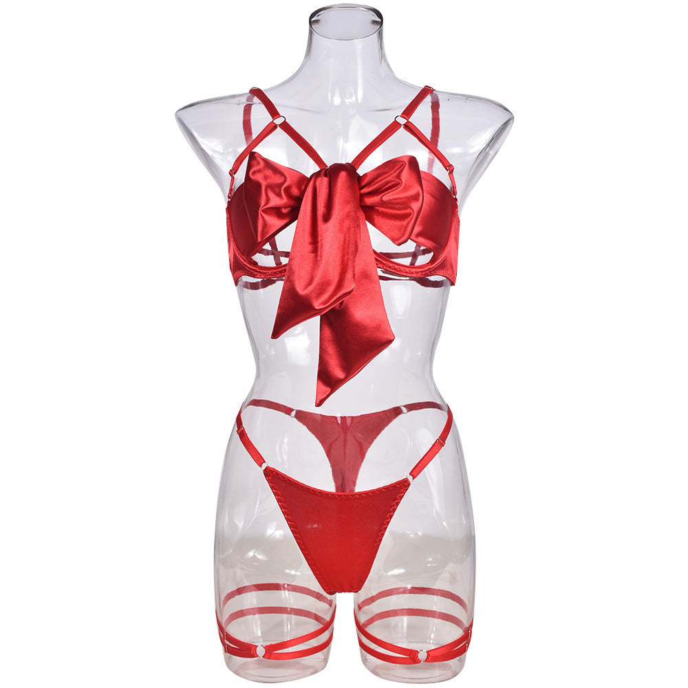 Lingerieset Dames Satijn – Rood Met Strik En Jarretels – Luxe Lingerie met Comfort