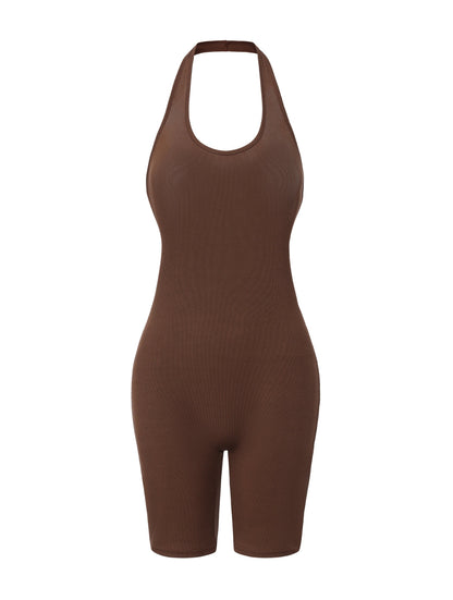 ISOLDE – Geribbelde Halternek Bodysuit - LivingCurves Brown / S