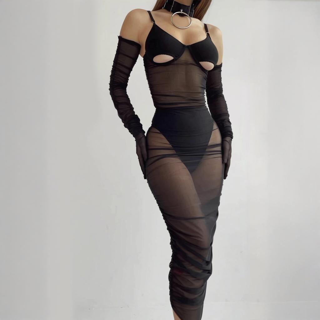 Seductive Mesh Dress & Gloves Set