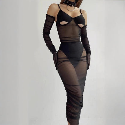 Seductive Mesh Dress & Gloves Set
