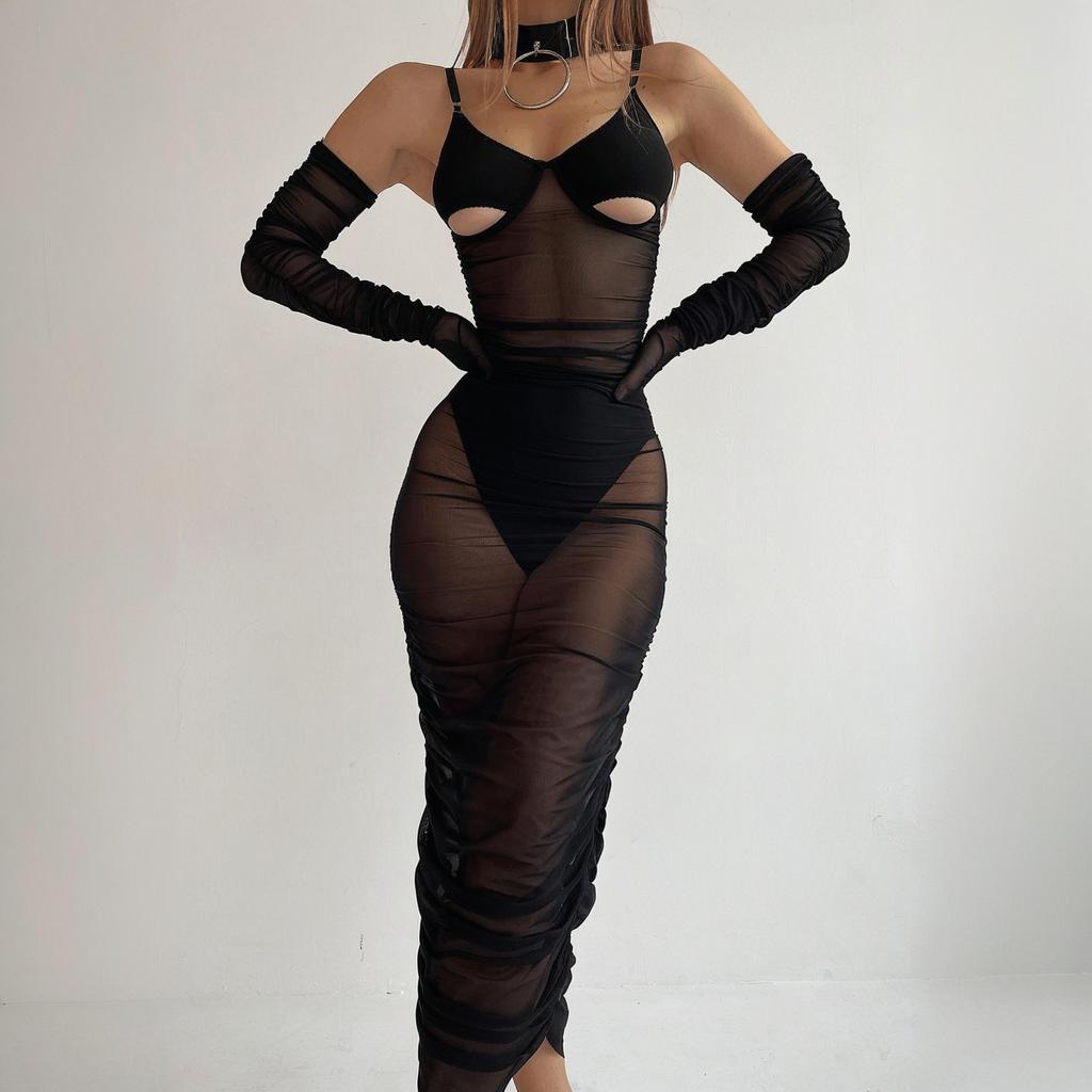Seductive Mesh Dress & Gloves Set