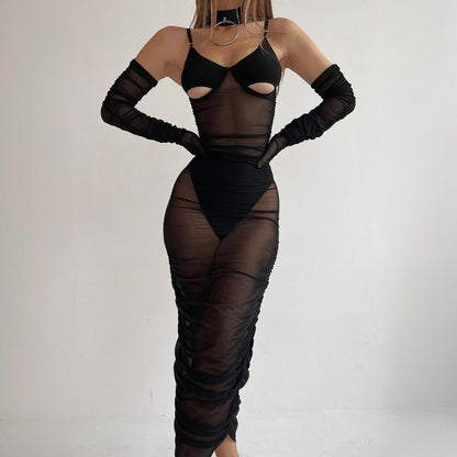 Seductive Mesh Dress & Gloves Set
