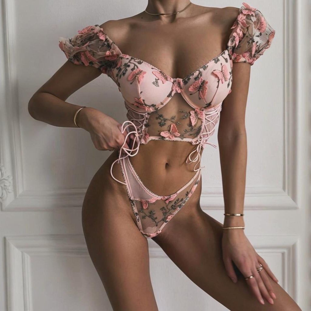 Butterfly Whimsy Embroidered Lingerie Set