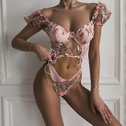 Butterfly Whimsy Embroidered Lingerie Set