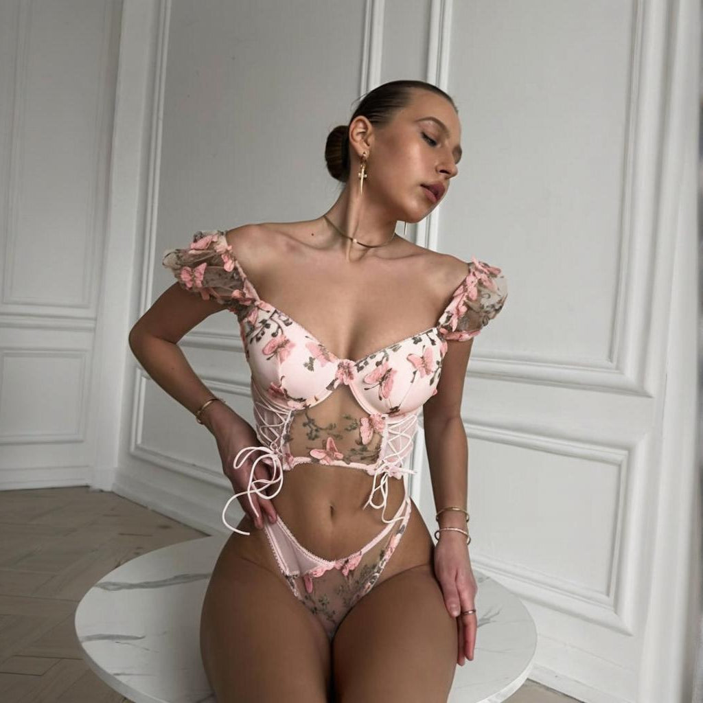 Butterfly Whimsy Embroidered Lingerie Set