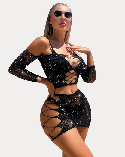 Rhinestone Fishnet Lingerie Sets