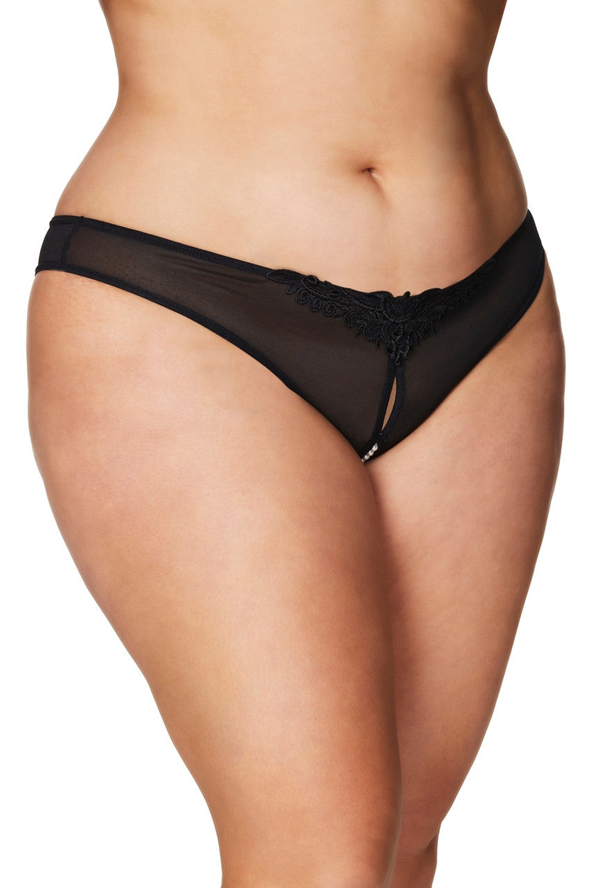 Oh La La Cheri Lingerie Paradise Basic Colors Pearl Crotchless Plus Size Thong Panty 2066X
