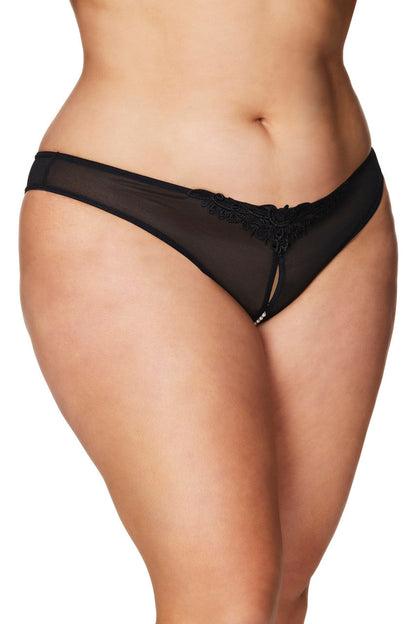 Oh La La Cheri Lingerie Paradise Basic Colors Pearl Crotchless Plus Size Thong Panty 2066X