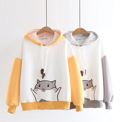 Winter cute cat hooded long sleeve plus fleece sweater